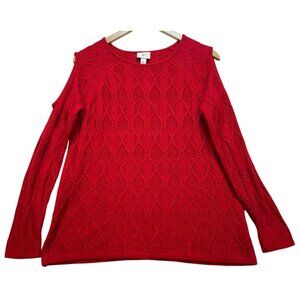 St. John's Bay Women's Shoulder Cut Out Pullover Sweater Cable Knit Size L Red